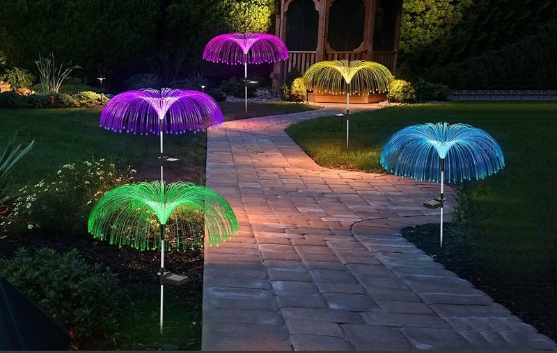 DS ENTERPRISE JELLYFISH Solar Light,7 Colour LED Charging Waterproof String &,Fountaine Solar Light Fairy StakesLight, 2 Lighting Modes For Outdoor Yard Pathway Patio Garden Lawn Decorations (Set of-2) - Image 1