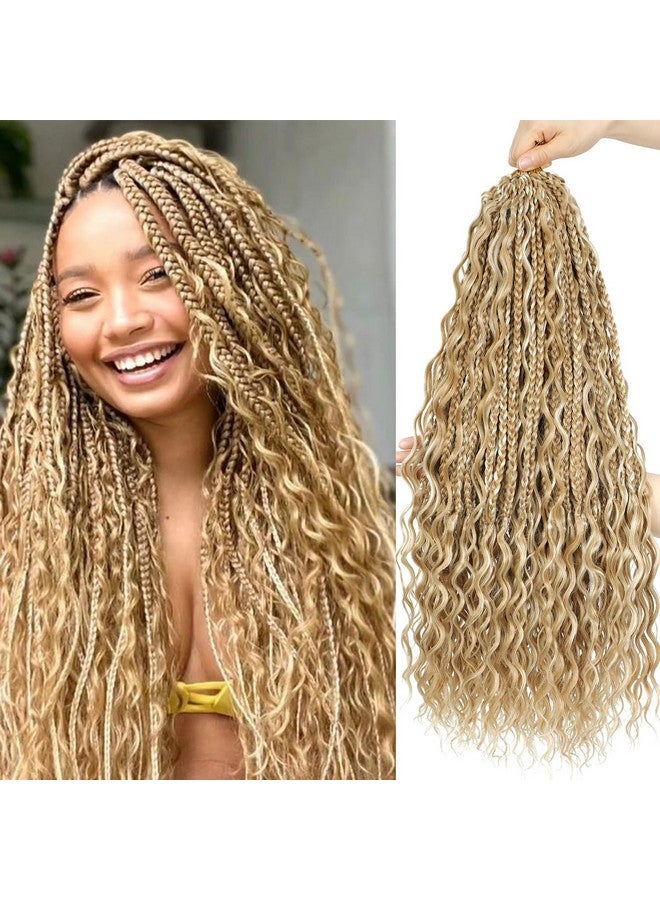 SOKU Goddess Box Braids Crochet Hair 24 Inch - 8 Packs Honey Blonde Boho Bohemian Box River Braids Pre-Looped Platinum Blonde Synthetic Braiding Hair With Curly Ends For Women (24 Inch, P27/613) - Image 1