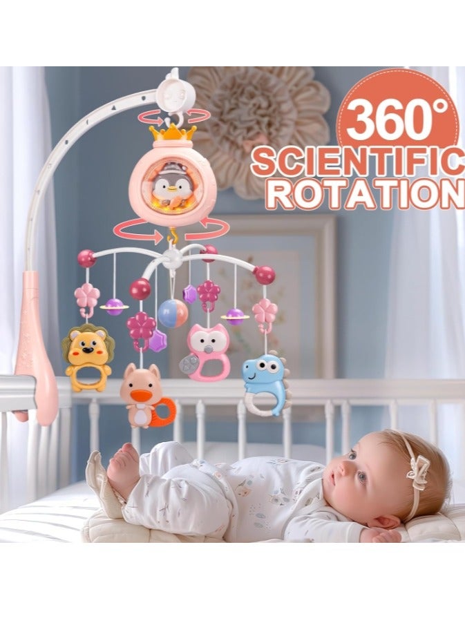 Baby Crib Mobile with Music and Lights, Mobile for Baby Crib with Rotation, oon and Star Projection, with remote control, Baby Crib Toys for Boys Girls (Pink)  - Image 2