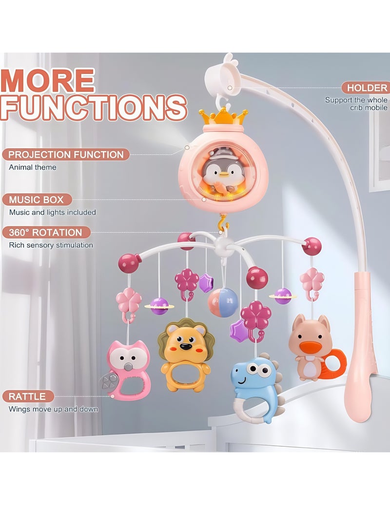 Baby Crib Mobile with Music and Lights, Mobile for Baby Crib with Rotation, oon and Star Projection, with remote control, Baby Crib Toys for Boys Girls (Pink)  - Image 3
