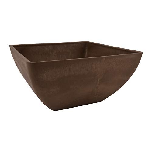 PSW Pot Collection 12x6 inch Plastic/Stone/Wood Composite Square Planter – No Drainage Hole (Drillable), Modern Indoor/Outer Pot for Flowers, Foliage, Succulents, Fairy Gardens, Chocolate - Image 1