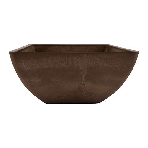 PSW Pot Collection 12x6 inch Plastic/Stone/Wood Composite Square Planter – No Drainage Hole (Drillable), Modern Indoor/Outer Pot for Flowers, Foliage, Succulents, Fairy Gardens, Chocolate - Image 2