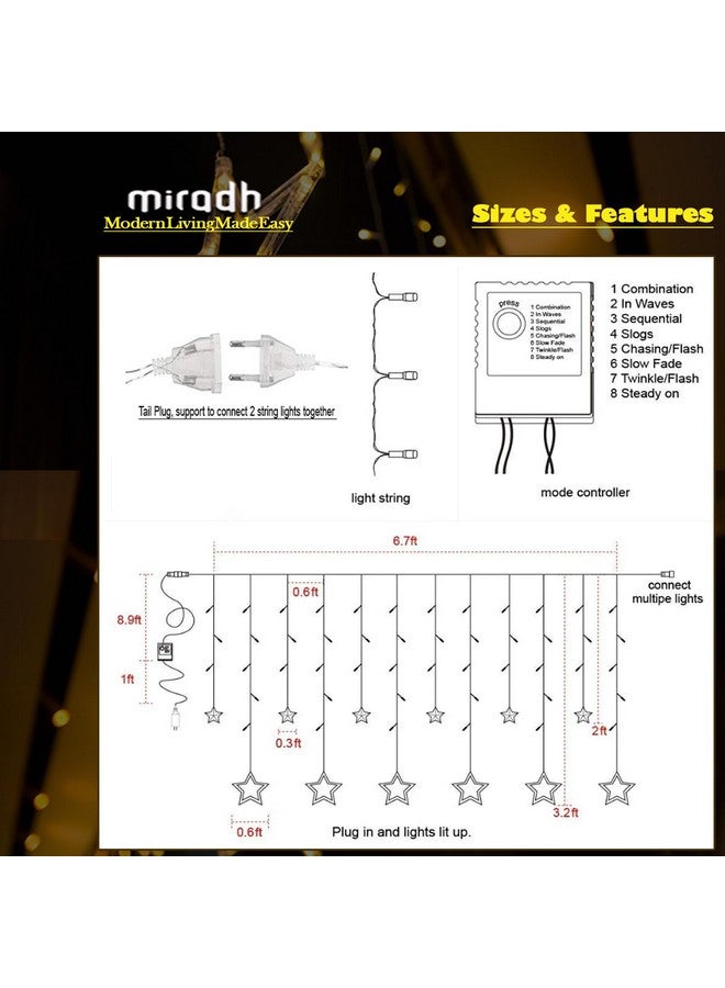 MIRADH 12 Stars 138 Led 8 Mode Controller Curtain String Lights Led Lights for Home Decoration, Diwali Lights for Decoration for Home, led Strip Lights, Fairy Lights RGB (Multicolor) (MRD-Star-6+6-M) - Image 3