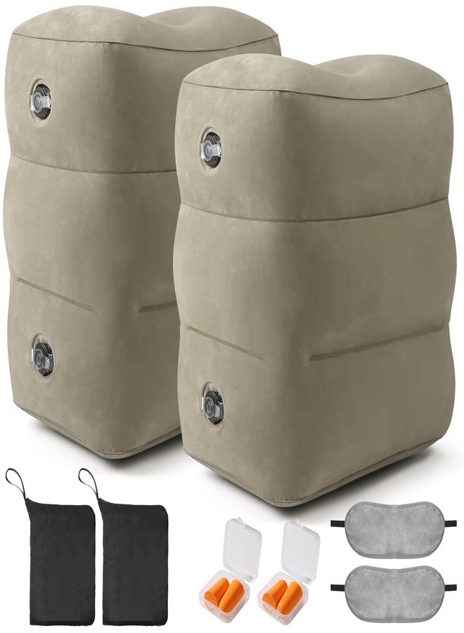 Eooqi Inflatable Foot Rest Pillow for Travel - Adjustable Height Flight Foot Rest with Eye Mask and Earplugs for Kids & Adults on Airplane, Car, Train, Office, and Home (Gray, 2 PCS) - Image 1