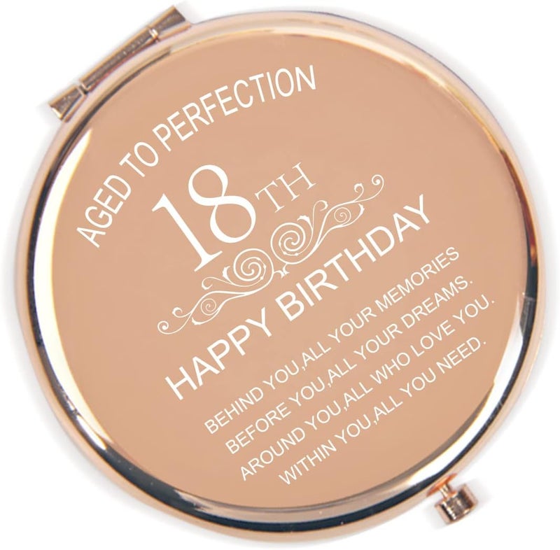 Generic Happy 18th Birthday Gifts for Sister Daughter Friends Niece Friends, 18th Birthday Gifts for Girls, Rose Gold Compact Mirror Gift for 18th Birthday Girls, Inspirational Bday Gift for Her 