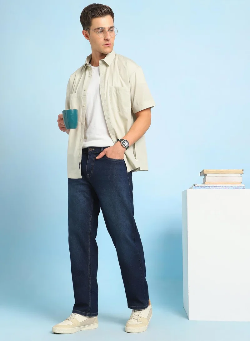 Dennis Lingo Men's Indigo Cotton Stretch Washed Full Length Relaxed Jeans