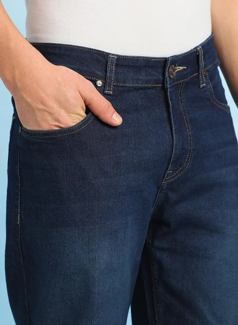 Dennis Lingo Men's Indigo Cotton Stretch Washed Full Length Relaxed Jeans