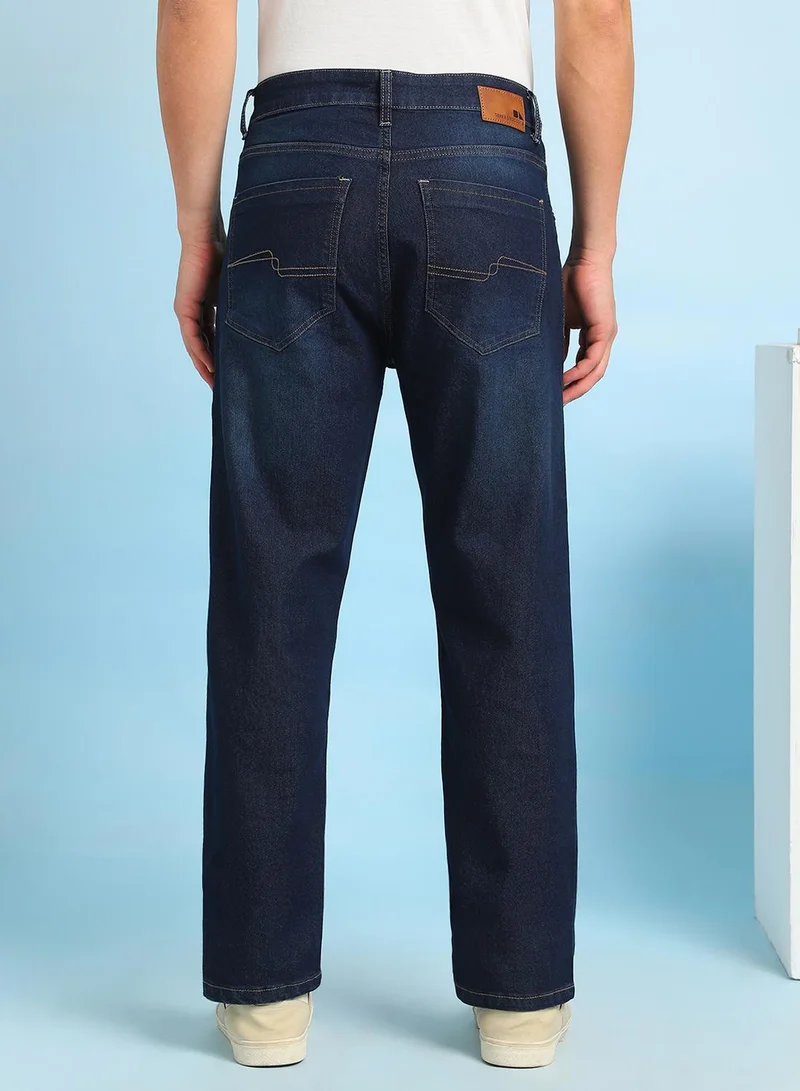 Dennis Lingo Men's Indigo Cotton Stretch Washed Full Length Relaxed Jeans