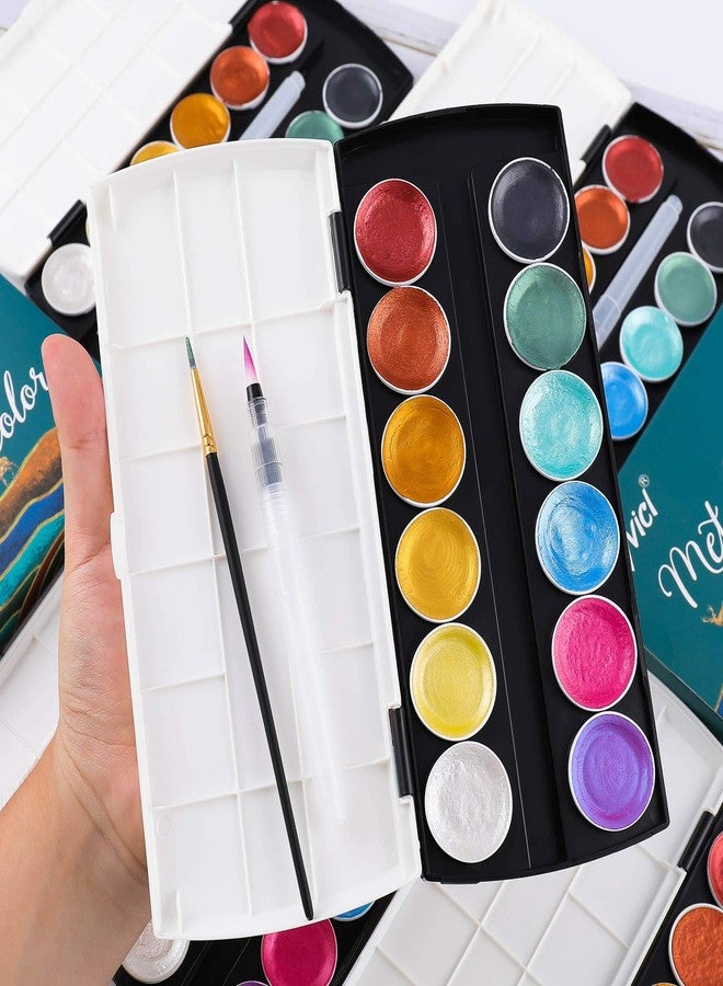 Dyvicl Glitter Metallic Watercolor Paint Set, 12 Shimmer Color Shifting Watercolors, Portable Box with Water Brush, Sparkle Watercolor Paints for Painting, Illustrating, Card Making, Coloring Books - Image 2