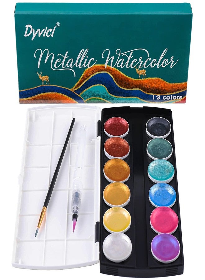 Dyvicl Glitter Metallic Watercolor Paint Set, 12 Shimmer Color Shifting Watercolors, Portable Box with Water Brush, Sparkle Watercolor Paints for Painting, Illustrating, Card Making, Coloring Books - Image 1