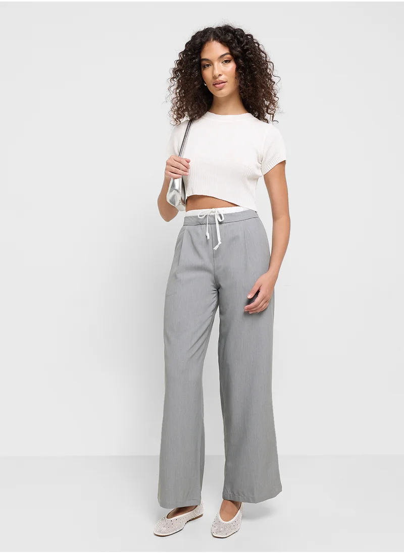 Ginger Contrast Waistband Detail Wide Leg Pants
