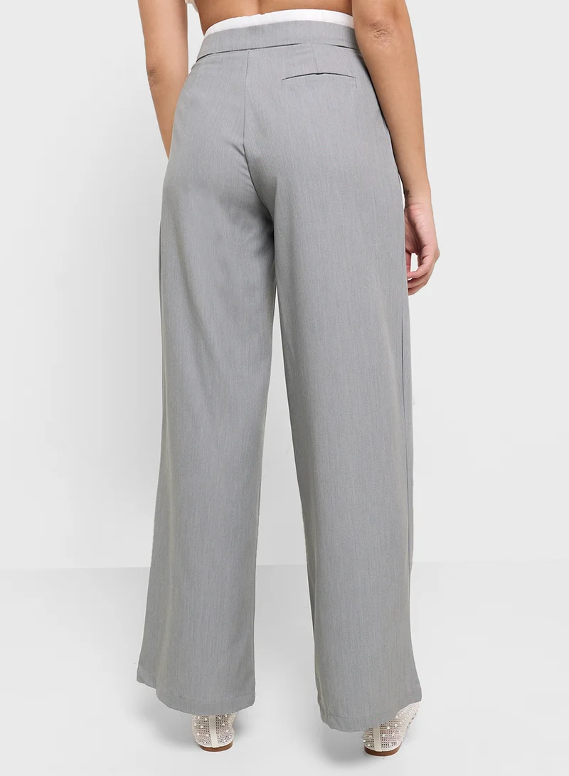 Ginger Contrast Waistband Detail Wide Leg Pants