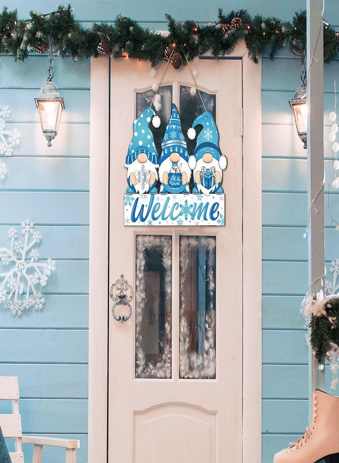 Panelee Winter Decorations Welcome Hanging Sign Let It Snow Wooden Gnome Door Sign Snowflake Gnome Door Hanger with Rope Hanging Decoration for Front Porch Home Winter - Image 2