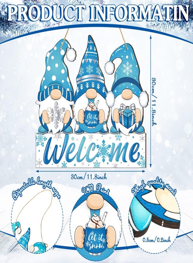 Panelee Winter Decorations Welcome Hanging Sign Let It Snow Wooden Gnome Door Sign Snowflake Gnome Door Hanger with Rope Hanging Decoration for Front Porch Home Winter - Image 3