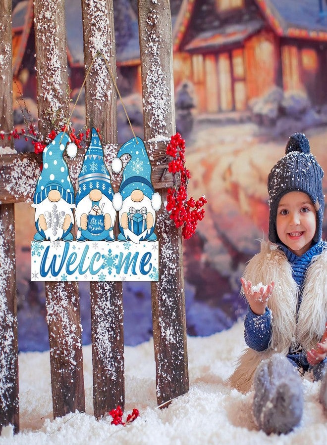 Panelee Winter Decorations Welcome Hanging Sign Let It Snow Wooden Gnome Door Sign Snowflake Gnome Door Hanger with Rope Hanging Decoration for Front Porch Home Winter - Image 4