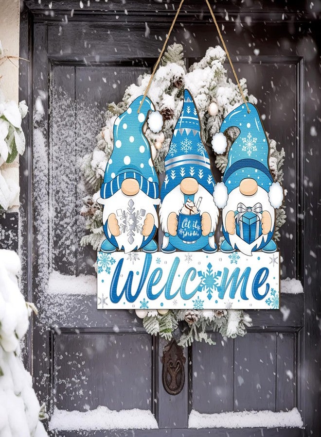Panelee Winter Decorations Welcome Hanging Sign Let It Snow Wooden Gnome Door Sign Snowflake Gnome Door Hanger with Rope Hanging Decoration for Front Porch Home Winter - Image 5