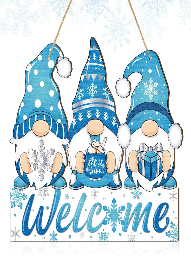 Panelee Winter Decorations Welcome Hanging Sign Let It Snow Wooden Gnome Door Sign Snowflake Gnome Door Hanger with Rope Hanging Decoration for Front Porch Home Winter - Image 1