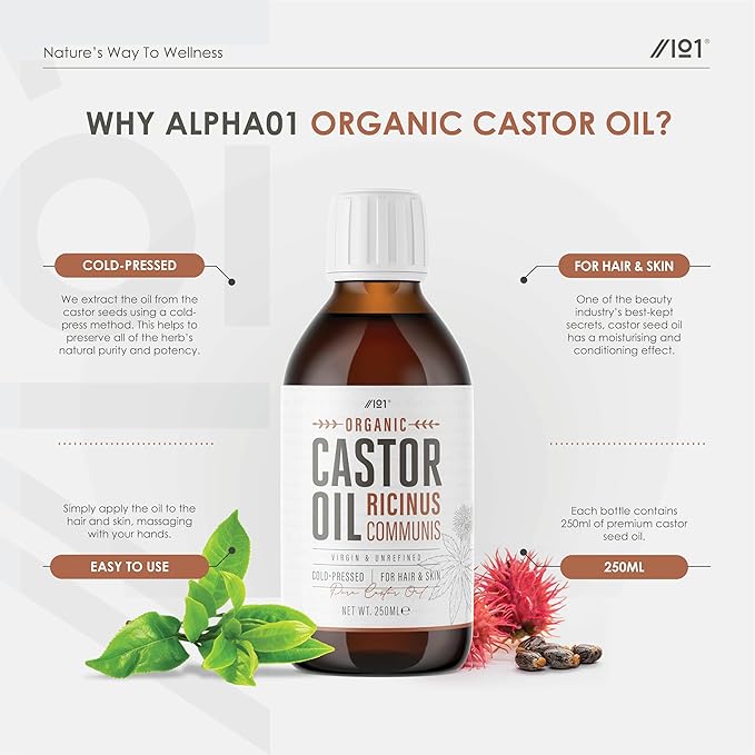 ALPHA01 Organic Castor Oil 100ml 100 Unrefind Cold Pressed Hexane Free for Skin Hair Sustainably Sourced By Alpha01 - Image 2