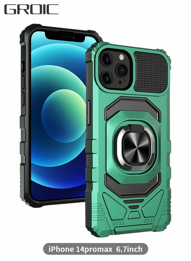 GROIC For Iphone 14 Pro Max Case, Heavy Duty Shockproof Solid Ring Stand Phone Cover, Four Corner Shell, Magnetic Car Case 6.7 Inch (green) - Image 1