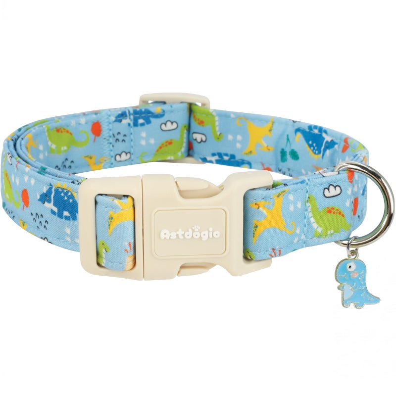 Astdogio Dinosaur Dog Collar for Small Dogs, Cute Puppy Collars with Quick Release Buckle, Cotton Dog Collars for Small Medium Large Dogs, Fashion Pet Collar for Girl Boy Dog-S - Image 1