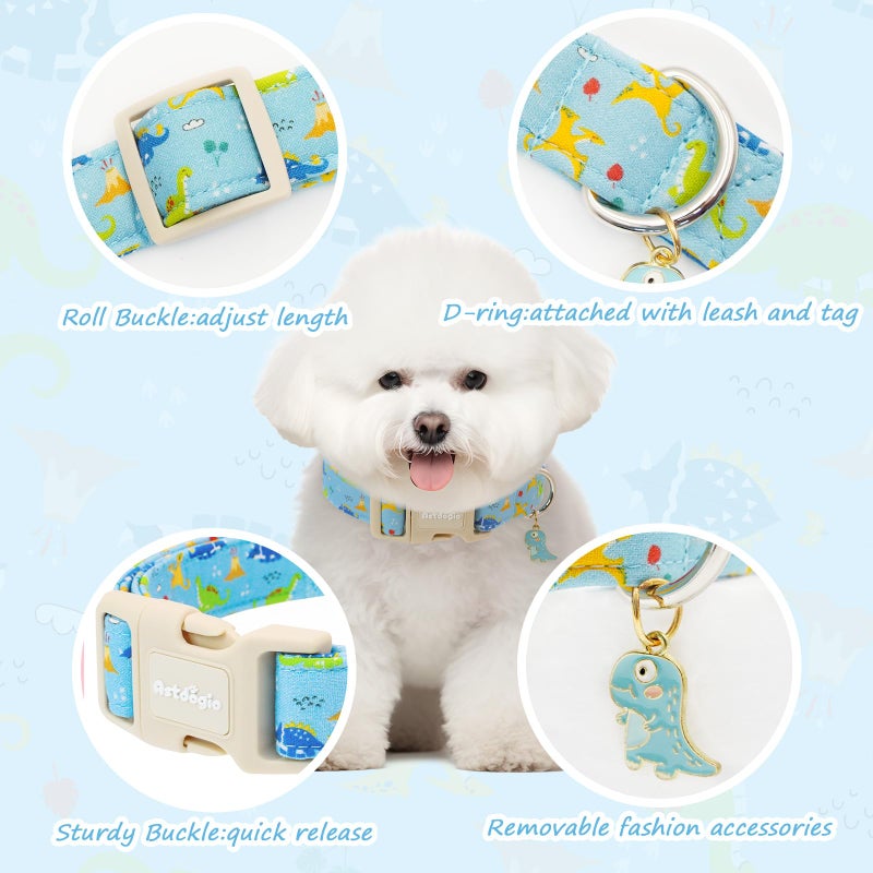 Astdogio Dinosaur Dog Collar for Small Dogs, Cute Puppy Collars with Quick Release Buckle, Cotton Dog Collars for Small Medium Large Dogs, Fashion Pet Collar for Girl Boy Dog-S - Image 4