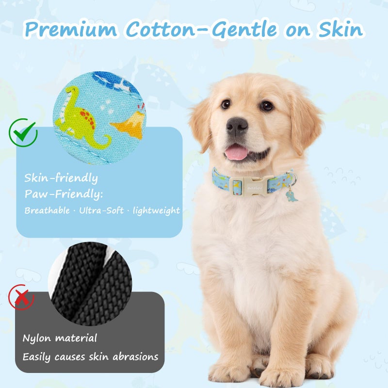 Astdogio Dinosaur Dog Collar for Small Dogs, Cute Puppy Collars with Quick Release Buckle, Cotton Dog Collars for Small Medium Large Dogs, Fashion Pet Collar for Girl Boy Dog-S - Image 5