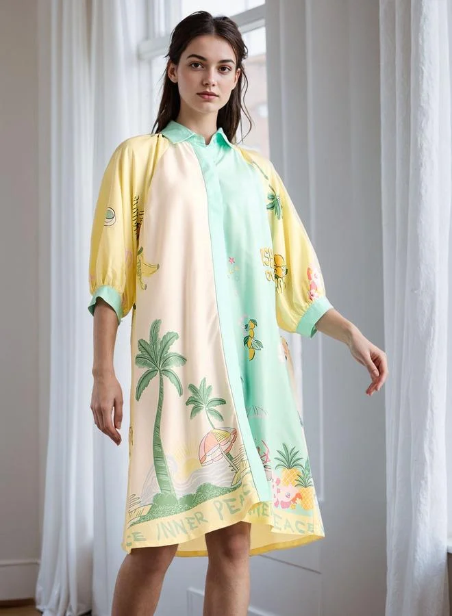 Splash FAV All-Over Print Sleepshirt with Collar and 3/4 Sleeves