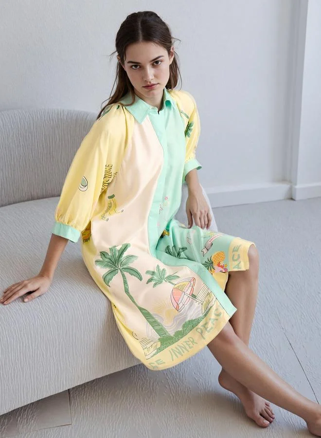 Splash FAV All-Over Print Sleepshirt with Collar and 3/4 Sleeves