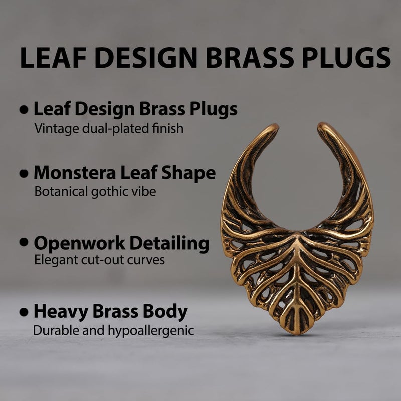 ERKUOO 2PCS Elegant Baroque Leaf Crest Ear Tunnels 8mmâ€“25mm Gothic Plugs Gauges Saddle Double Flare Stretching Jewelry for Women Men Alternative Fashion - Image 2