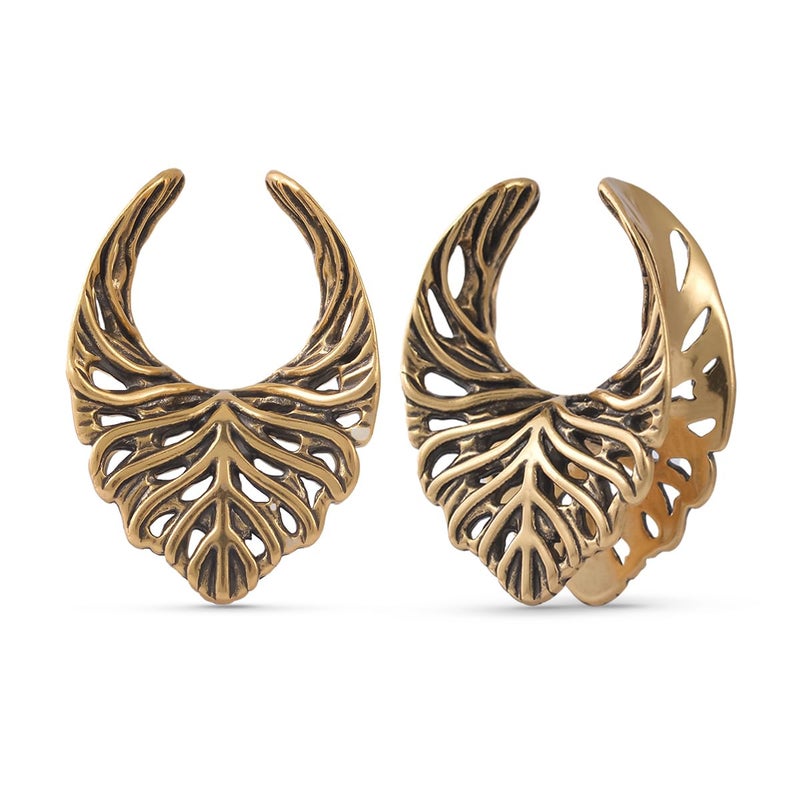 ERKUOO 2PCS Elegant Baroque Leaf Crest Ear Tunnels 8mmâ€“25mm Gothic Plugs Gauges Saddle Double Flare Stretching Jewelry for Women Men Alternative Fashion - Image 1
