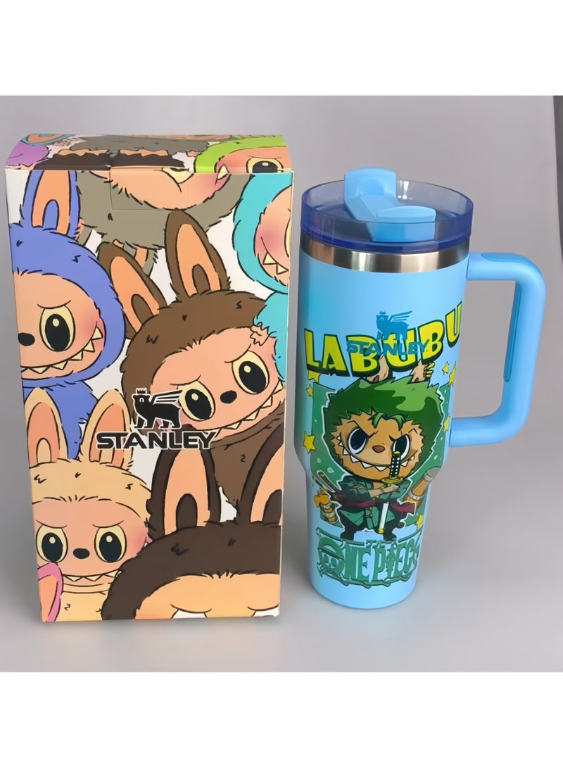 كوب Stanley × Labubu معزول بالفراغ من الفولاذ المقاوم للصدأ، كوب سفر معزول سعة 40 أونصة، تصميم حصري قابل للتجميع