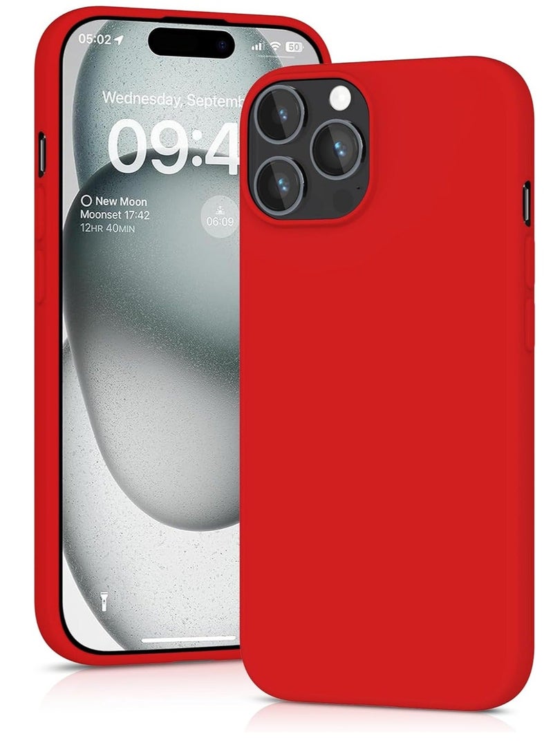 MUNTAQI Red Silicone Case for iPhone 15 Pro Max – Soft-Touch, Shockproof, Dustproof, Antiskid Full Body Armour - Image 1