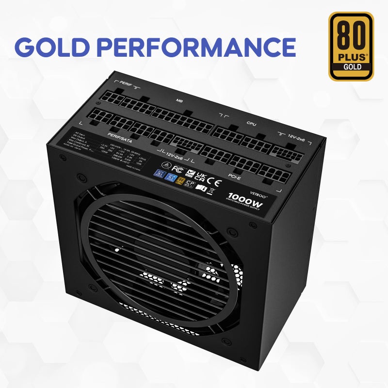 Vetroo 1000W Black Power Supply ATX 3.1 Ready Dual PCIe 5.1, 80 Plus Gold Full Modular, Eco Mode with 120mm FDB Fan, Compact Size, 10 Year Warranty for Gaming PC - Image 5