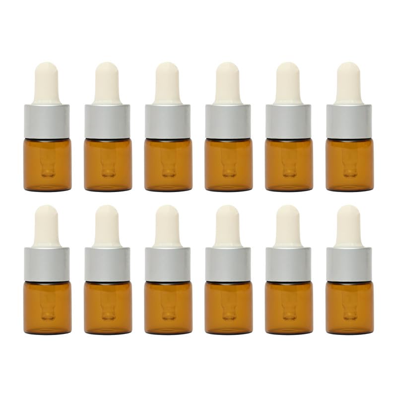 Devinez Amber Color Round Glass Bottle, 5 ml - Set of 12 with Silver White Dropper for Essential Oils, Blends, DIY Skin Care, Cosmetics, Multipurpose Bottle for Home and Travel Purpose - Image 1