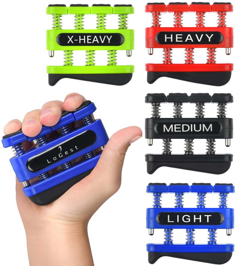 Logest Finger Strengthener - Finger Exerciser for Forearm and Hand Strengthener - Hand Grip Workout Equipment for Musician, Rock Climbing and Therapy (4 Pack - Blue Black Red Green) - Image 1