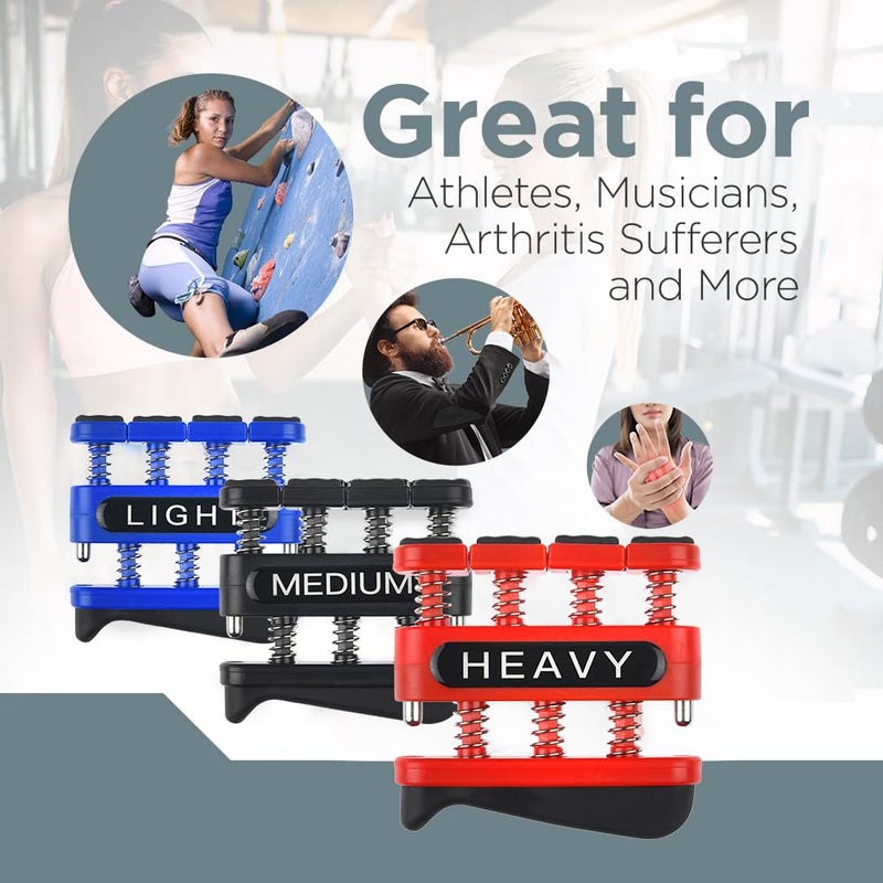 Logest Finger Strengthener - Finger Exerciser for Forearm and Hand Strengthener - Hand Grip Workout Equipment for Musician, Rock Climbing and Therapy (4 Pack - Blue Black Red Green) - Image 5