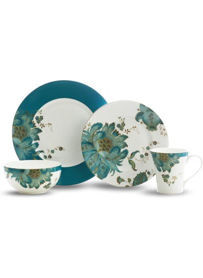 222 Fifth Eliza 16Piece Teal Porcelain Dinnerware Set - Image 1