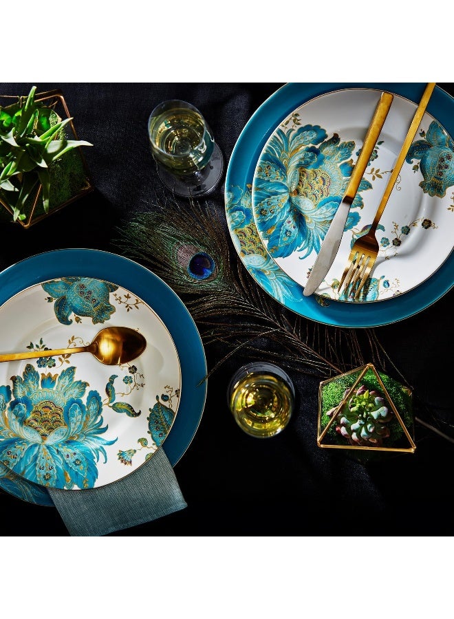 222 Fifth Eliza 16Piece Teal Porcelain Dinnerware Set - Image 4