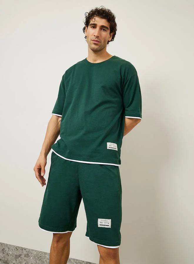 Styli Oversized Contrast Trim Terry T-Shirt & Shorts Co-Ords