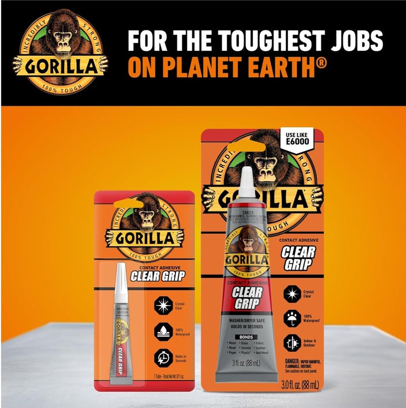 غوريلا كلير جريب لاصق شفاف قوي 88 مل – غراء قوي مقاوم للماء للاستخدام الداخلي والخارجي، شفاف عالي التحمل للمعادن والزجاج والخشب والأقمشة والبلاستيك - Image 3