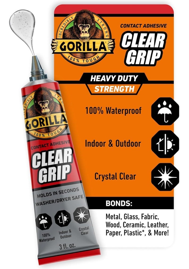 غوريلا كلير جريب لاصق شفاف قوي 88 مل – غراء قوي مقاوم للماء للاستخدام الداخلي والخارجي، شفاف عالي التحمل للمعادن والزجاج والخشب والأقمشة والبلاستيك - Image 2