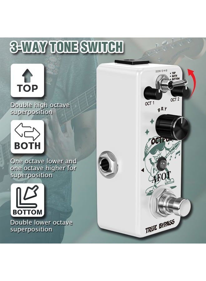 AFOT Polyphonic Octave Guitar Pedal, Digital Octave Mini Pedal,3 Modes Octave Shifter with Top/Both/Bottom Selection, Compact & Practical Aluminum Build, True Bypass for Electric Guitar - Image 4