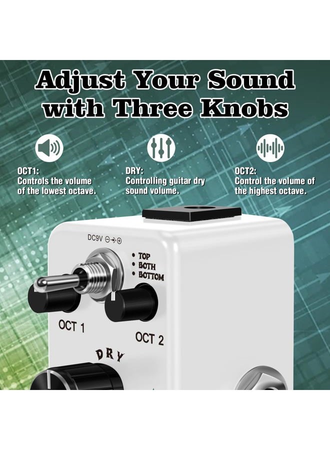 AFOT Polyphonic Octave Guitar Pedal, Digital Octave Mini Pedal,3 Modes Octave Shifter with Top/Both/Bottom Selection, Compact & Practical Aluminum Build, True Bypass for Electric Guitar - Image 3