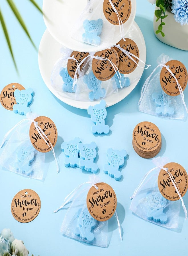 Swiffen 25 Sets Bear Themed Baby Shower Soap Favors for Guests Boy Girl Handmade Scented Soaps with Mini Thank You Tags and Organza Bags for Shower Gender Reveal Party Favors(Blue, It's A Boy) - Image 4