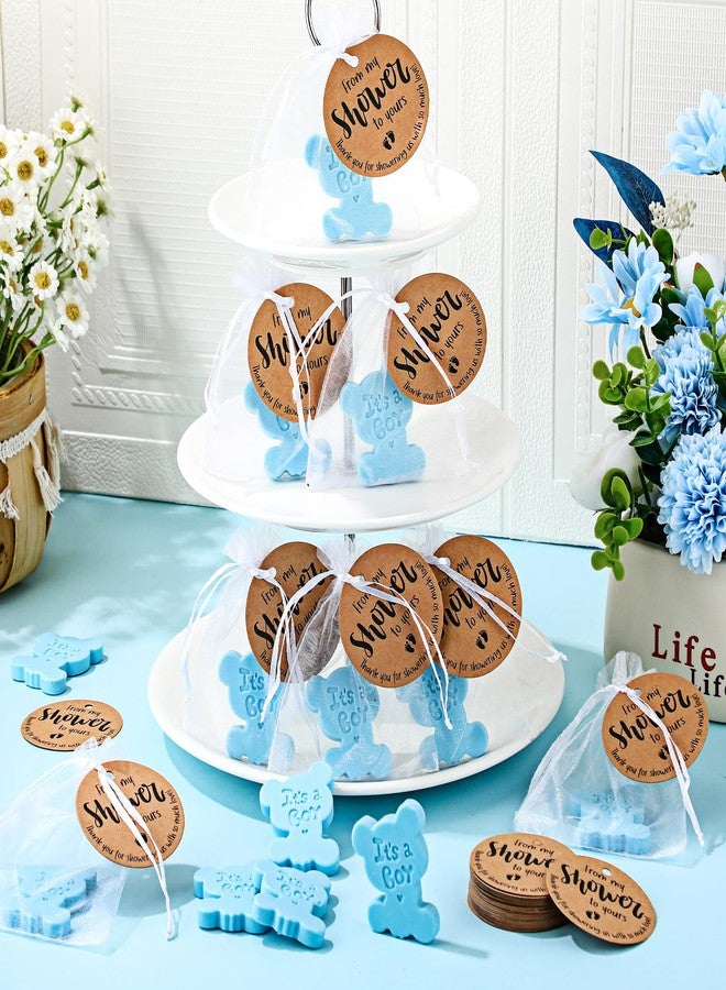 Swiffen 25 Sets Bear Themed Baby Shower Soap Favors for Guests Boy Girl Handmade Scented Soaps with Mini Thank You Tags and Organza Bags for Shower Gender Reveal Party Favors(Blue, It's A Boy) - Image 5