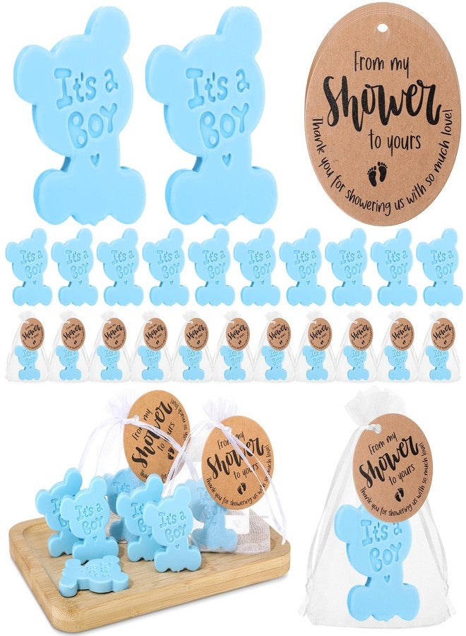 Swiffen 25 Sets Bear Themed Baby Shower Soap Favors for Guests Boy Girl Handmade Scented Soaps with Mini Thank You Tags and Organza Bags for Shower Gender Reveal Party Favors(Blue, It's A Boy) - Image 1