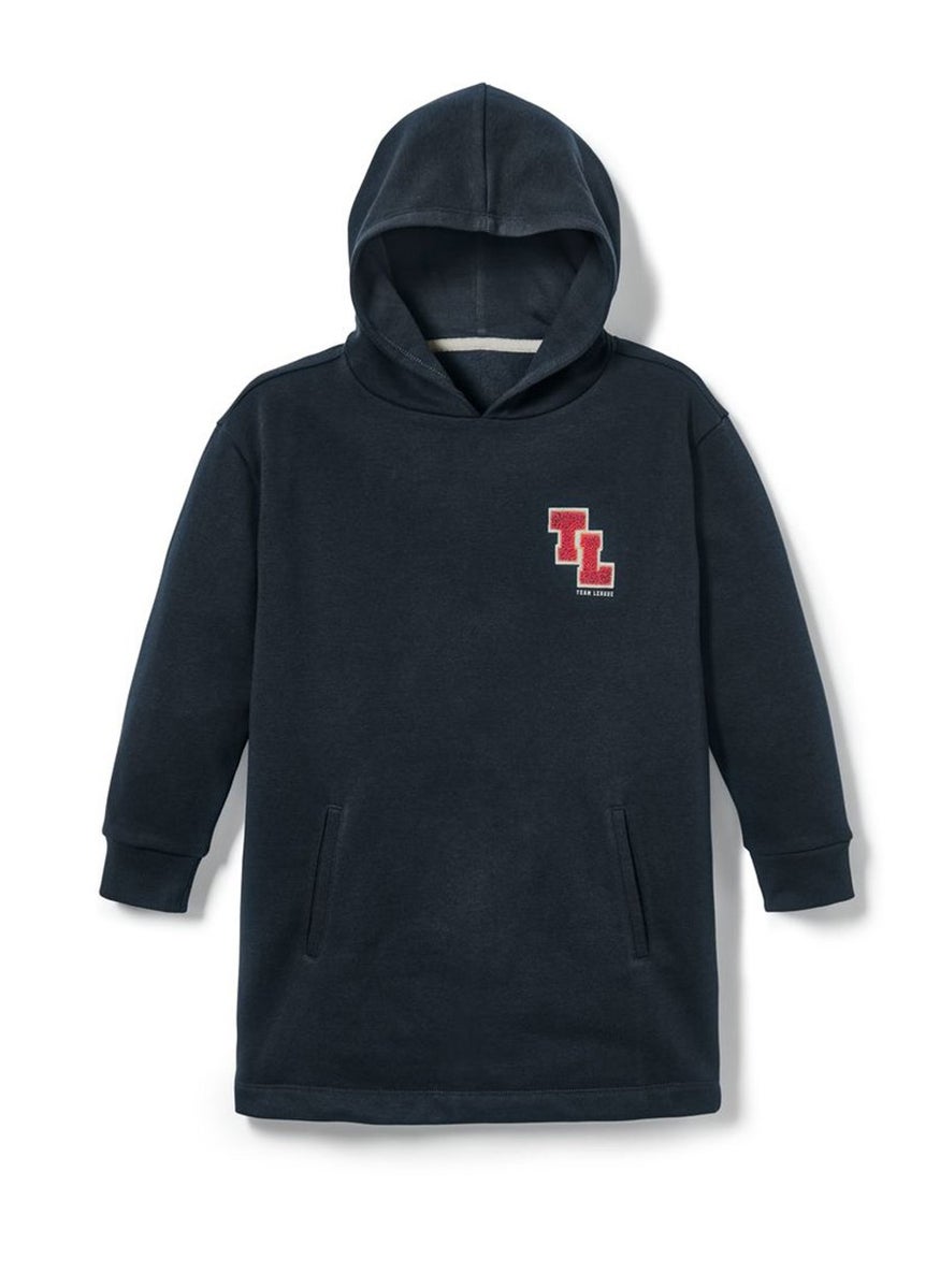 Tchibo Kids Girl Embroidered Long Sleeve Hooded Long Sweater, Navy  - Image 2