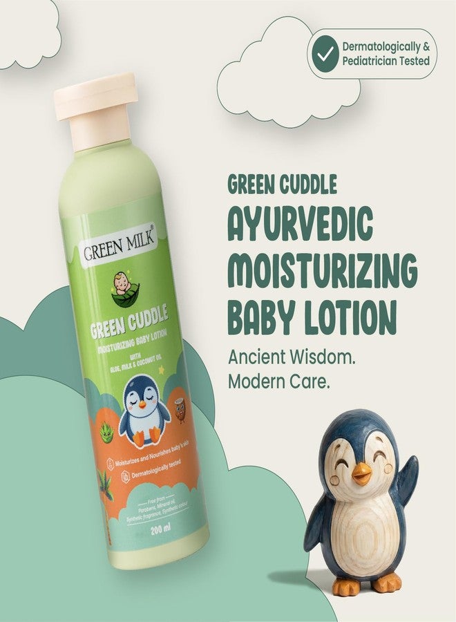 Green Milk Green Cuddle Moisturizing Baby Lotion | Gentle Body Lotion with Aloe Vera, Milk Protein & Coconut Oil | Deep Hydration for Sensitive Baby Skin | Lightweight Daily Baby Moisturiser | From 3+ Months | No Parabens, Mineral Oil or Sulfates | Dermatologist & Pediatrician Tested | 200 ml - Image 2