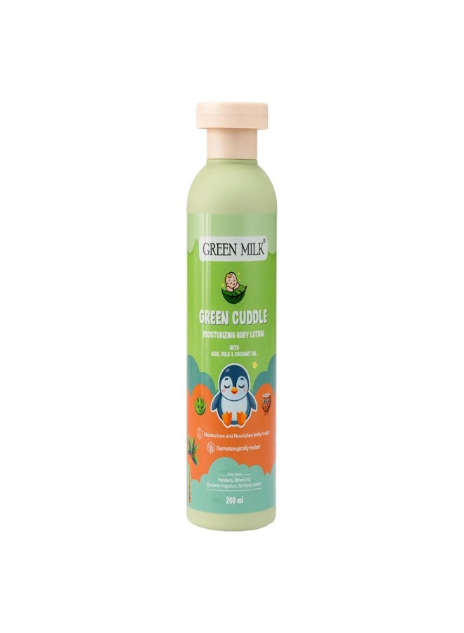 Green Milk Green Cuddle Moisturizing Baby Lotion | Gentle Body Lotion with Aloe Vera, Milk Protein & Coconut Oil | Deep Hydration for Sensitive Baby Skin | Lightweight Daily Baby Moisturiser | From 3+ Months | No Parabens, Mineral Oil or Sulfates | Dermatologist & Pediatrician Tested | 200 ml - Image 1