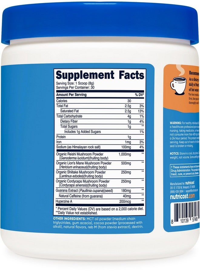 Nutricost Nutrizen AM Focus Adaptogenic Mushroom Drink (Hot Cocoa Flavored) 30 Servings - Includes Reishi, Lion's Mane, Shiitake, Cordyceps - Image 5